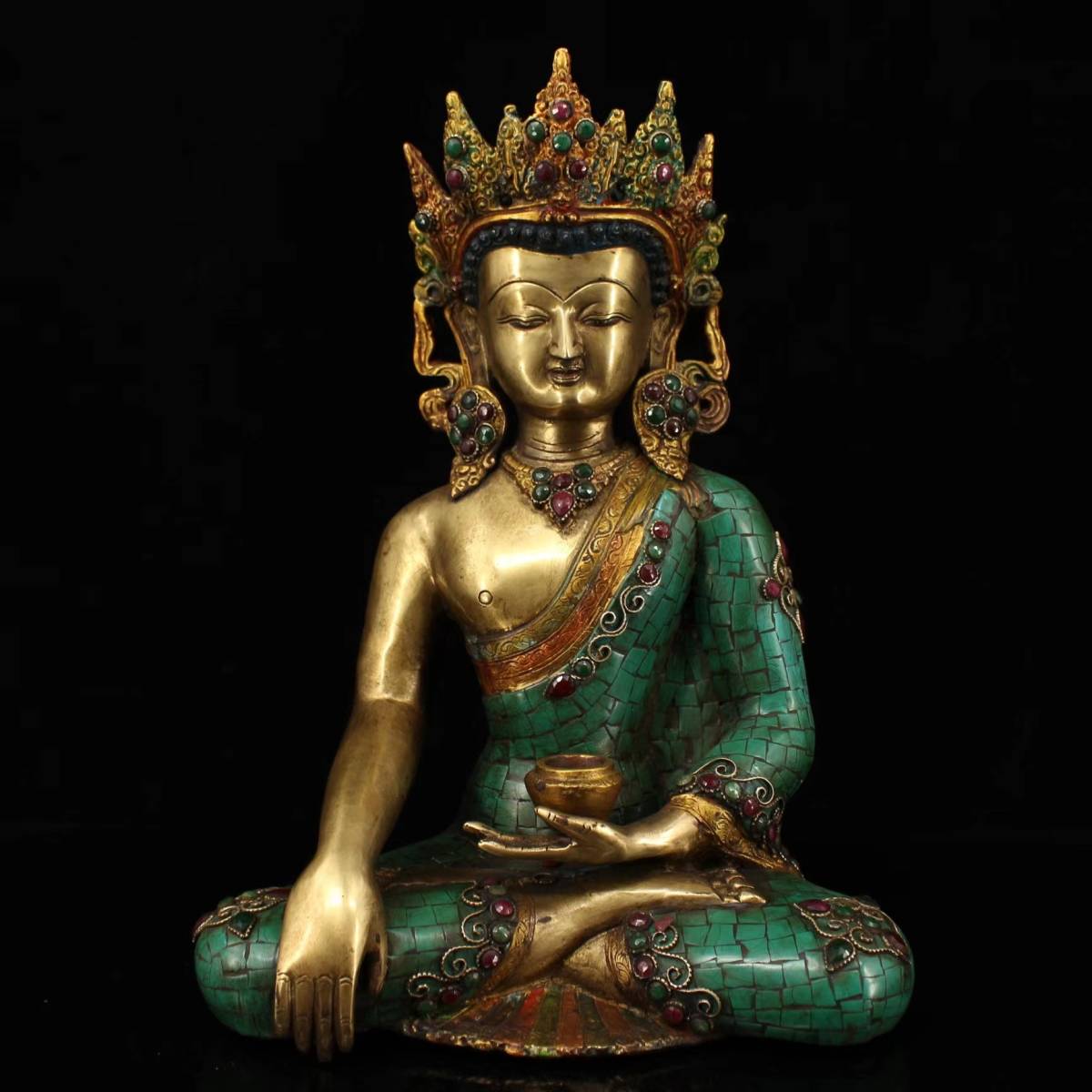 仏像　銅製　貴石象嵌　仏教　世尊　置物　釈迦牟尼　賞物　臻品　仏陀　密宗　9xz