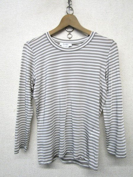 V1323：イタリア製 Max Mara マックスマーラ 長袖Tシャツ/白/M レディース 長袖カットソー ボーダーTシャツ:35_画像1