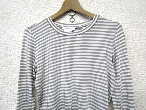 V1323：イタリア製 Max Mara マックスマーラ 長袖Tシャツ/白/M レディース 長袖カットソー ボーダーTシャツ:35_画像2