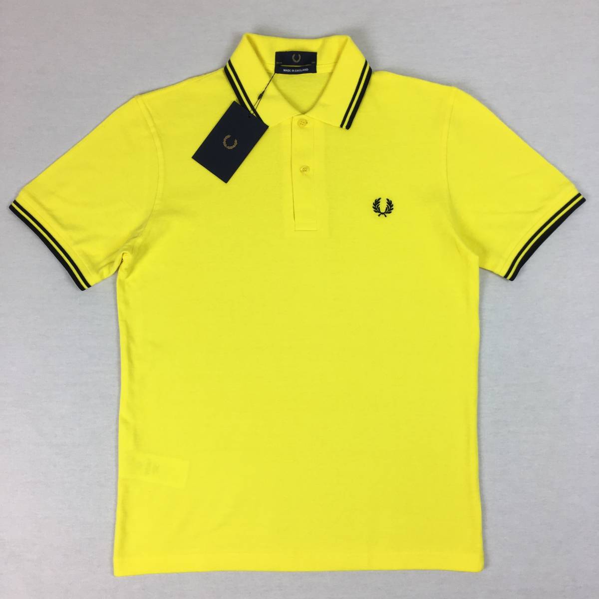 【新品】FRED PERRY フレッドペリー ポロシャツ M12N サイズ38 イングランド製 イエロー/ブラック 鹿の子 半袖シャツ