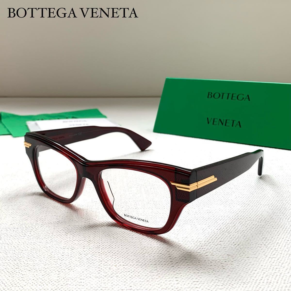新品 Bottega Veneta ボッテガヴェネタ キャットアイ メガネ フレーム 定5.39万 バーガンディ アイウェア レディース グラス 眼鏡 送料無料