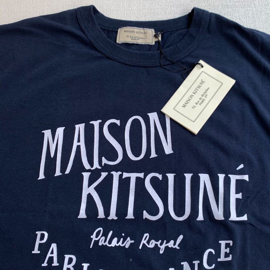 S 新品 メゾンキツネ 定番 ロゴ 半袖 Tシャツ PALAIS ROYAL メンズ ネイビー maison kitsuneの画像3