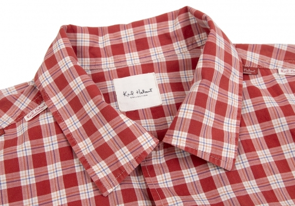  Karl hell mKarl Helmut cotton flap pocket check short sleeves . collar shirt red white other L [ men's ]