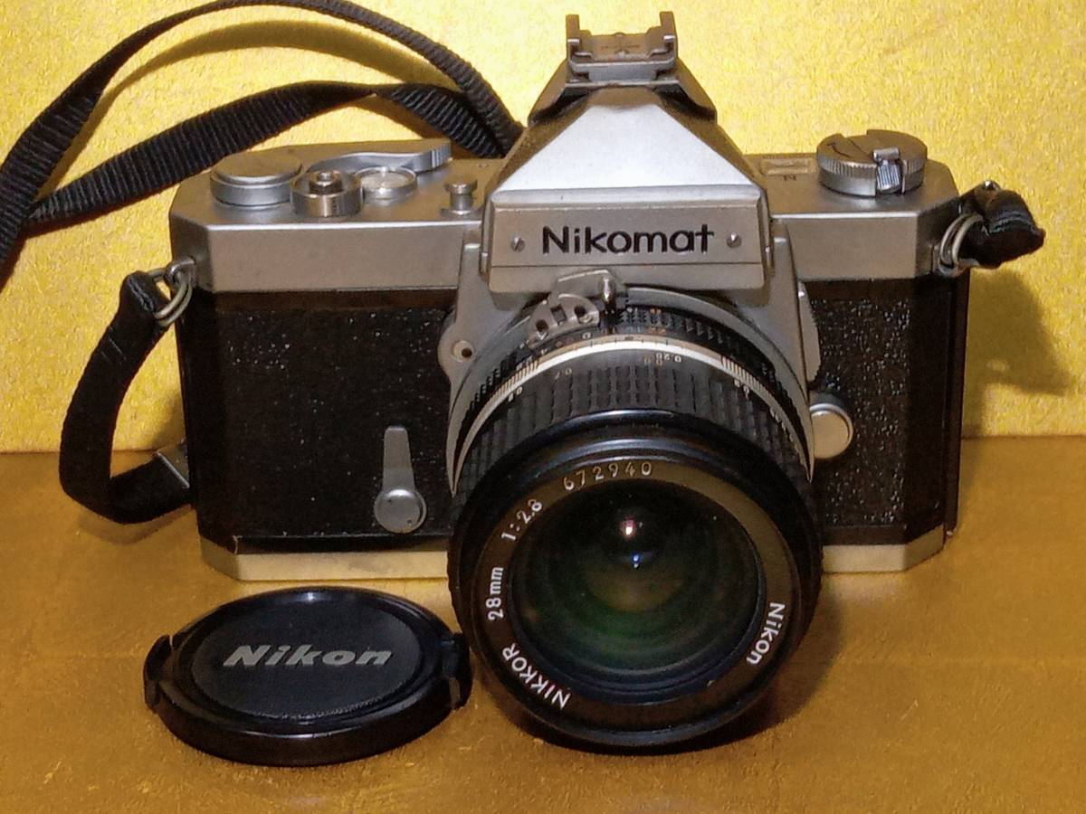 ニコン】 一眼レフカメラ Nikomat FT レンズ NIKKOR 28mm F2.8 簡易動作確認済 ジャンク扱い 当時物 Nikon ニコマート ビンテージ ニコマートFTN 黒28mm 完動品