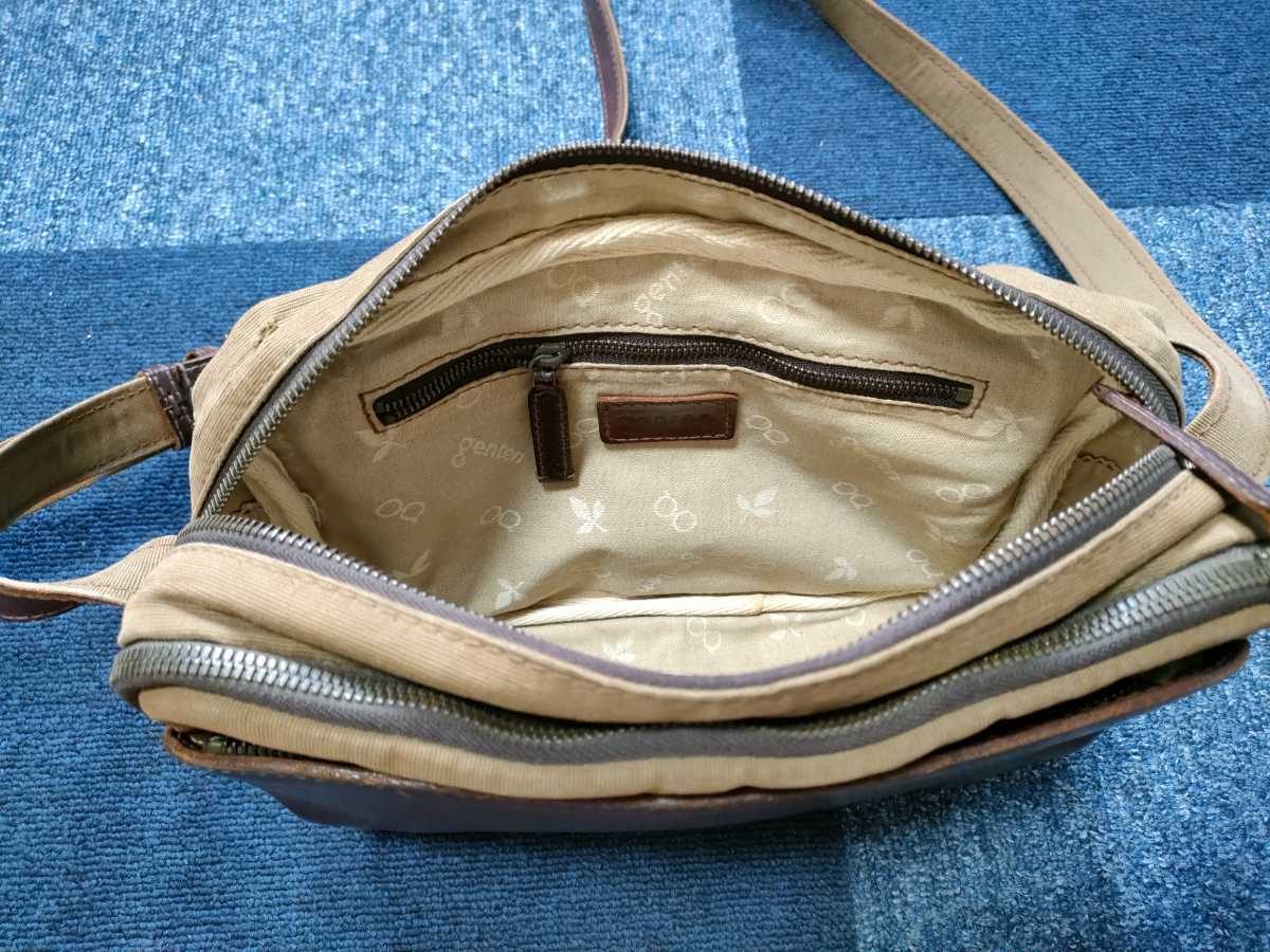genten ゲンテン ショルダーバッグ レザー×キャンバス 斜め掛け