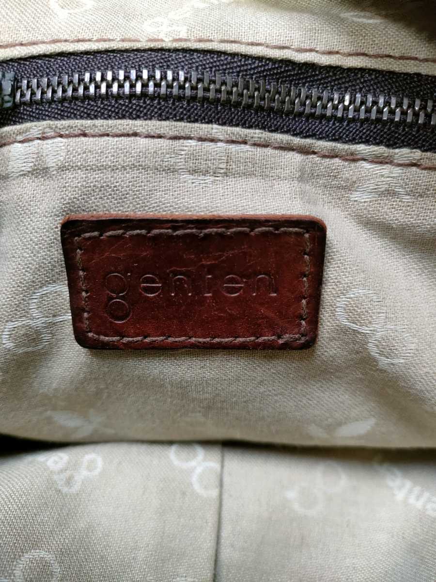 genten ゲンテン ショルダーバッグ レザー×キャンバス 斜め掛け