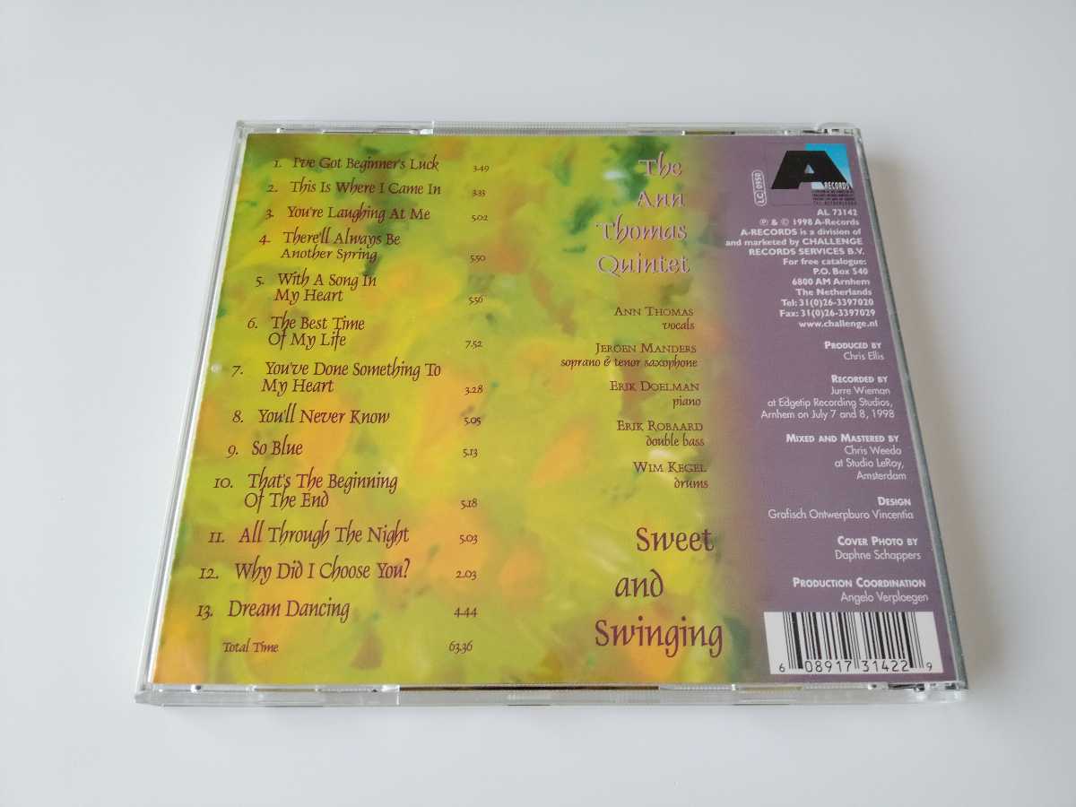 The Ann Thomas Quintet/Sweet And Swinging CD A-RECORDS AL73142 オランダJAZZ VOCAL 98年作品オリジナル盤,Jeroen Manders,Erik Doelman_画像2