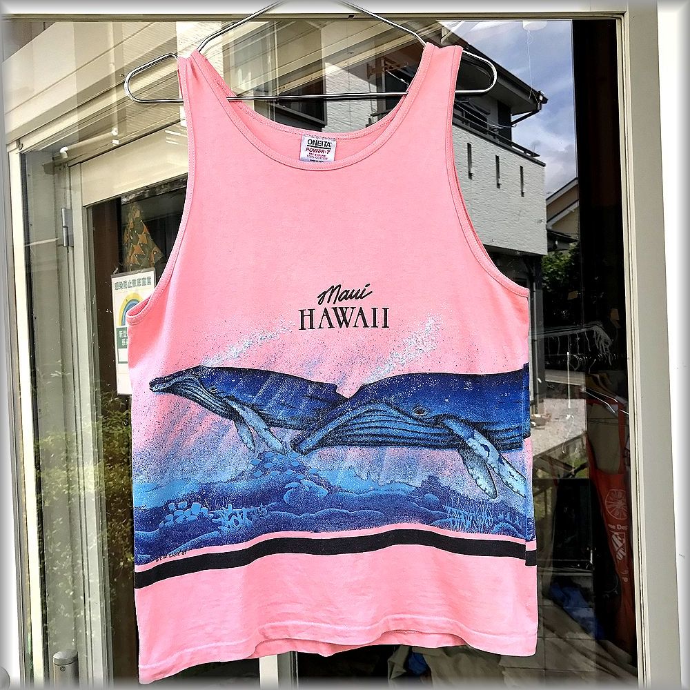 *San Segal SPORTSWEAR 80s 90s USA made tank top M Hawaii whale * inspection Vintage T-shirt Hsu red a art old clothes America 