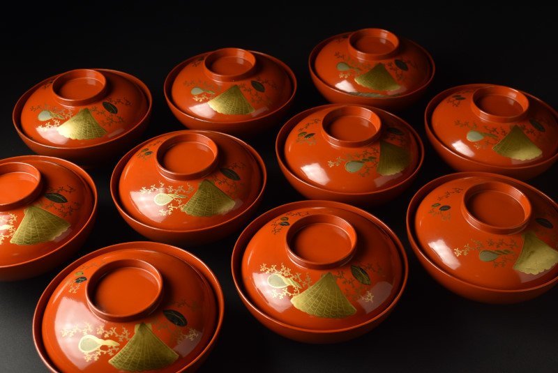 蔵c8142】朱塗 貝尽文 蒔絵 吸物椀 汁椀 十客 懐石道具 ...