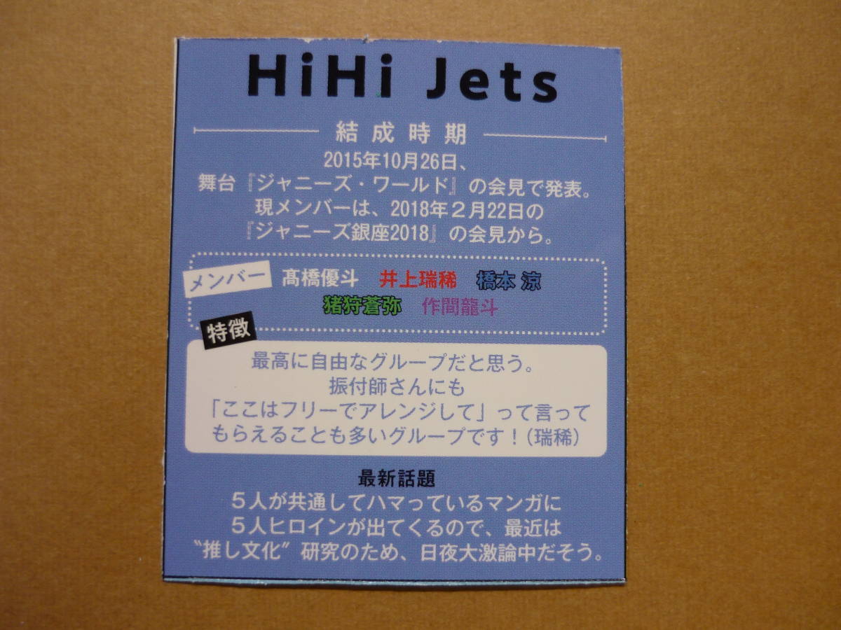 2021新入荷 ジャニーズJr HiHi Jets 2022年 Myojo 明星 データカード