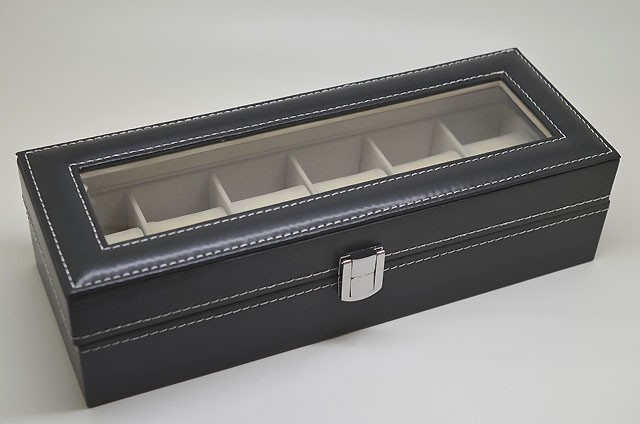  compound leather wristwatch storage box 6ps.@ storage black 