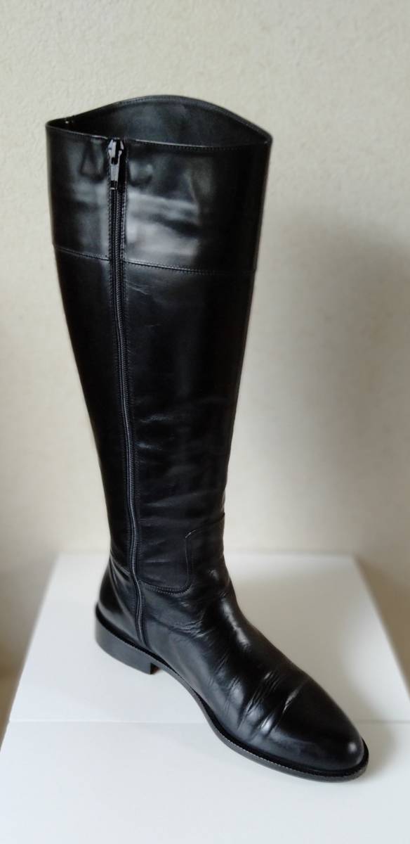 美品【イタリア製ロングブーツ】VICTOR ヴィクター/ビクトール レザーロングブーツ本革黒38 24cmヒール3cm
