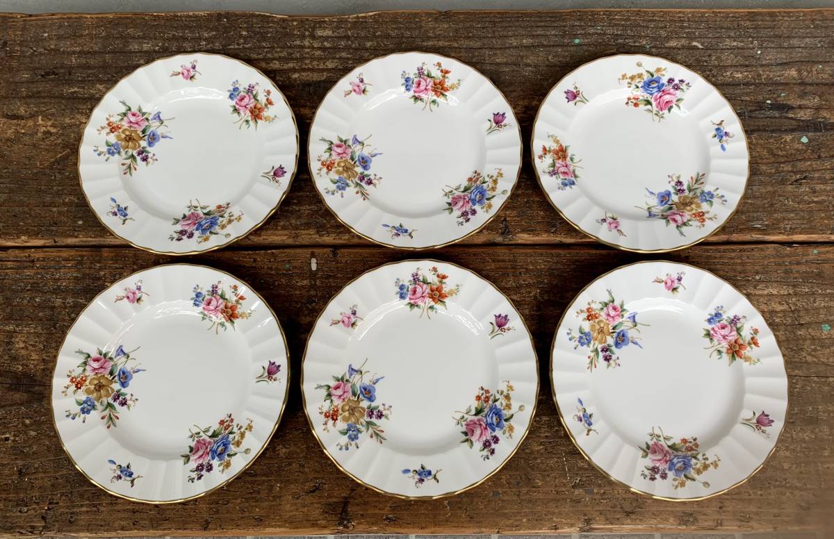 *ROYAL WORCESTER*FINE BONE CHINA*ENGLAND*ROANOKE*Z2827* Royal Worcester * кекс * тарелка * plate *6 листов * посуда * керамика * Британия *