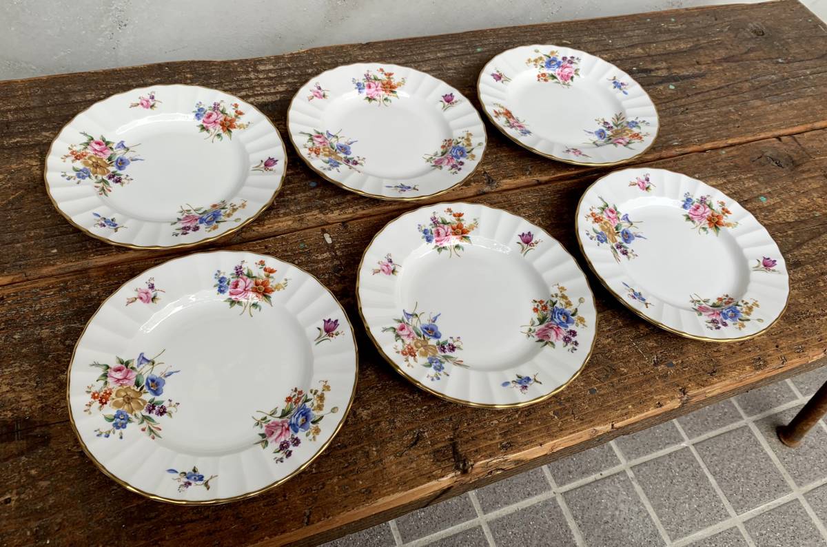 *ROYAL WORCESTER*FINE BONE CHINA*ENGLAND*ROANOKE*Z2827* Royal Worcester * кекс * тарелка * plate *6 листов * посуда * керамика * Британия *