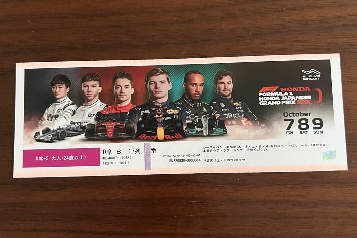 ☆かなり良席・F1日本グランプリD-5席Bブロック17列チケット大人１枚