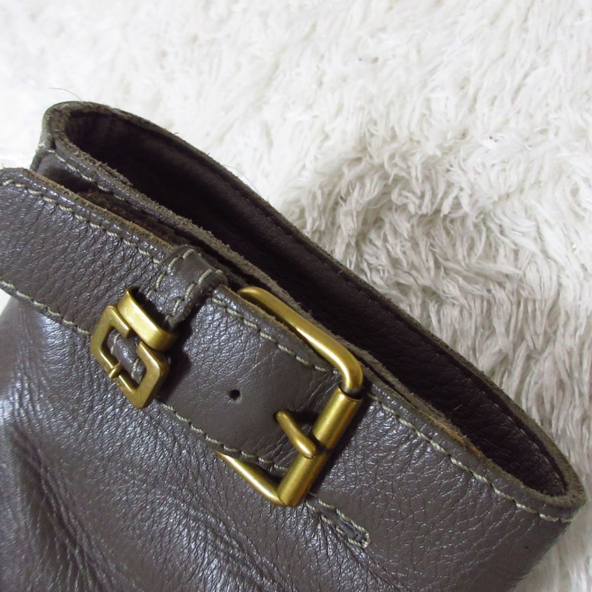 良品 Chloe クロエ レザー アンクルベルト ラウンドトゥ チャンキー