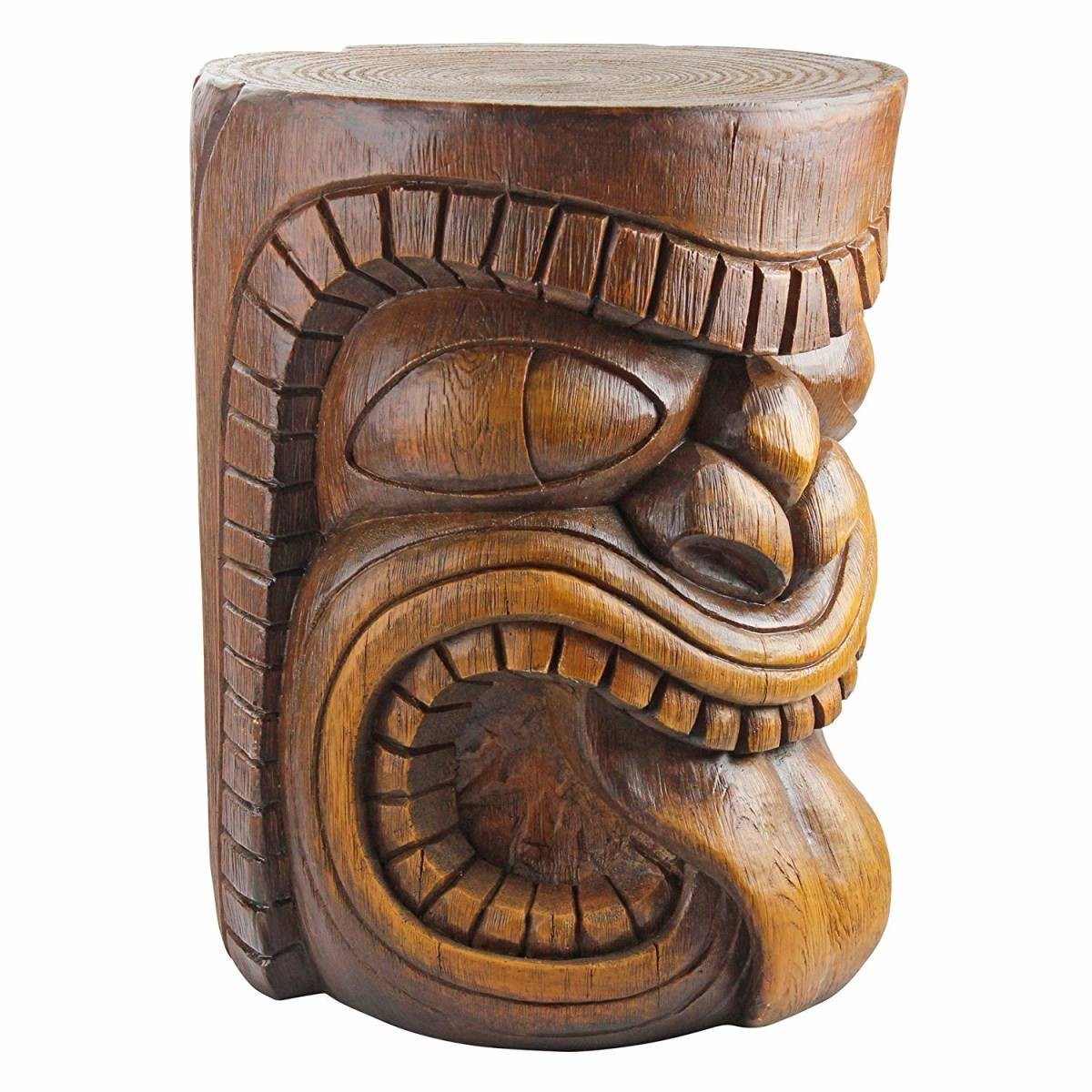 エスニック彫刻 舌を出すティキ像ウッドトーン彫刻（木彫）ハワイ大型サイズ サイドテーブル 彫像/ エスニックカフェ（輸入品）_画像3