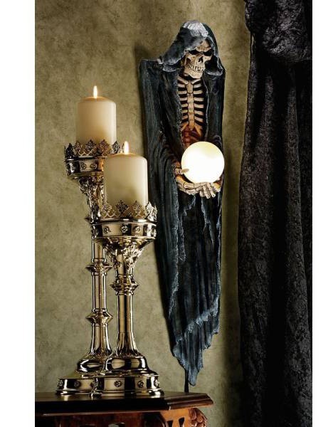 恐ろしい グリム・リーパー(死神)の壁掛け照明(ランプ) ゴシック風 骸骨装飾 インテリア壁彫刻 彫像（輸入品のサムネイル