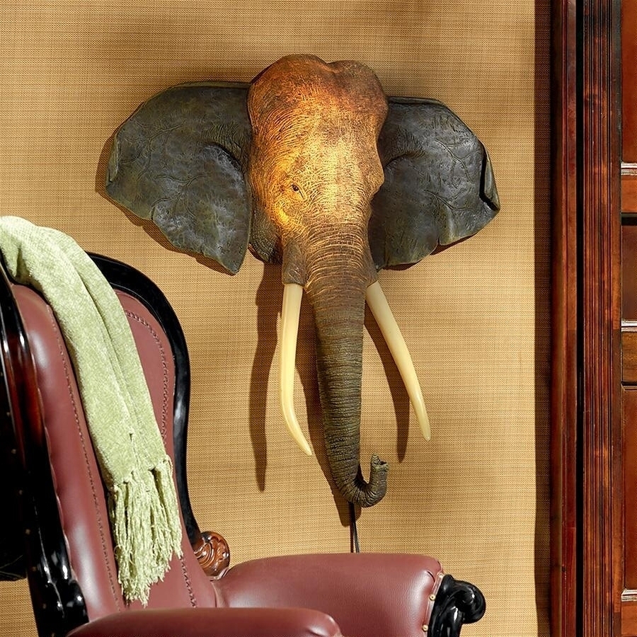 ゾウ（象）ハンティング・トロフィー イルミネーション 壁彫刻 彫像/ 照明アクセント エコカフェ サファリ（輸入品）