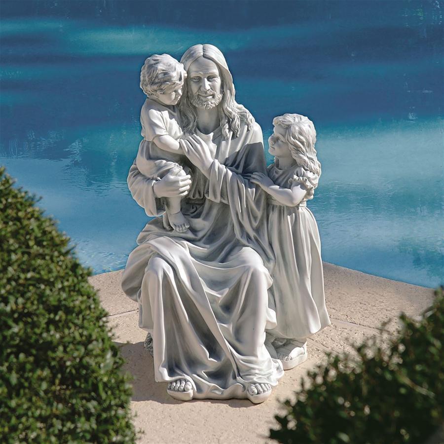 一部予約！】 愛すべき子供達とイエス・キリスト彫像 ガーデン彫刻