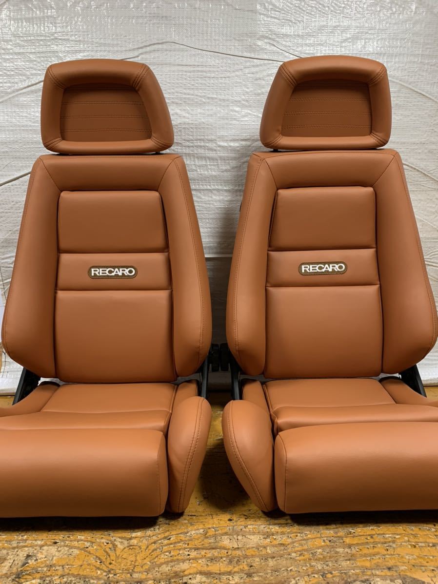 29.30.レカロ RECARO 2脚セット LX-L 茶フェイクレザー張り替え 張替え