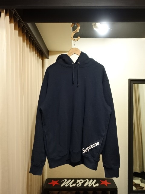 Supreme 未使用 ネイビー スウェット Corner Label Hooded Sweatshirt コーナーラベル 