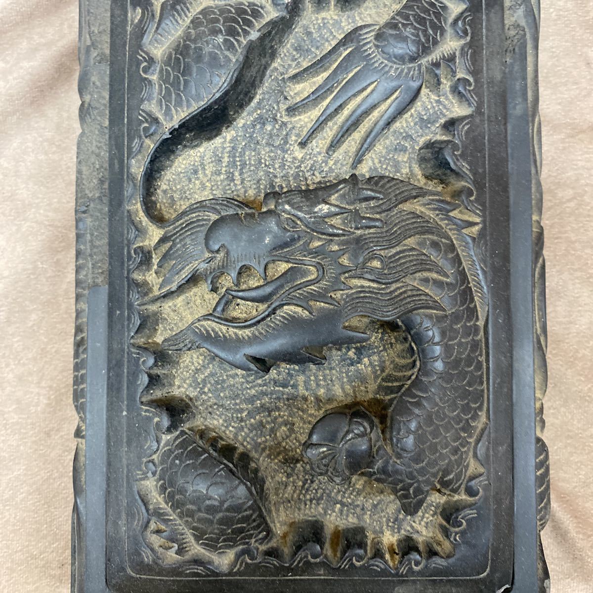 大きい 硯 龍 デザイン 古玩 古美術 現状品 すずり 書道具 古い 骨董