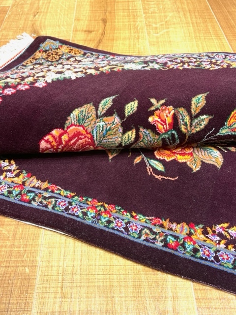 ペルシャ絨毯手織りウール&シルク・希少逸品絨毯・イラン・ラグ・クムデザイン　80cm×120cm qom11_画像9