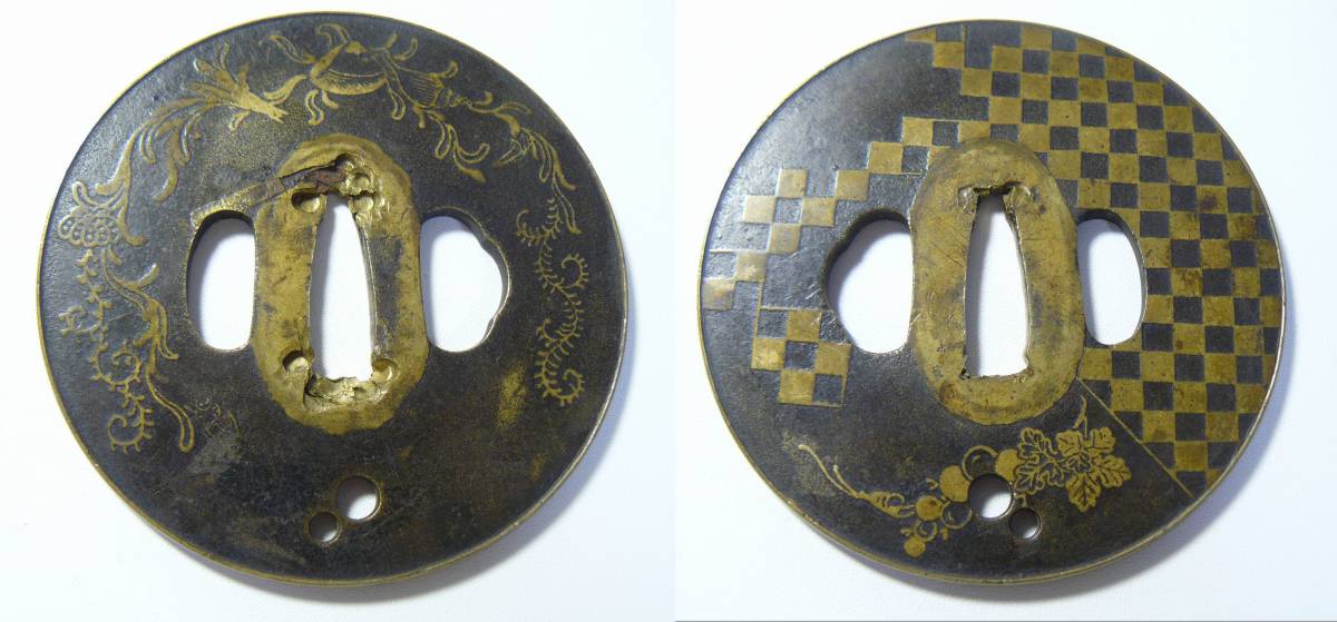 名品 鐔鍔つば 『埋忠』 唐草市松文葡萄図 埋忠明寿 江戸時代 名品 鐔鍔つば 『埋忠』 唐草市松文葡萄図 埋忠明寿 江戸時代