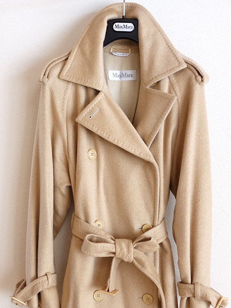 MaxMara□マックスマーラキャメル100%ダブルブレストベルテッドコート