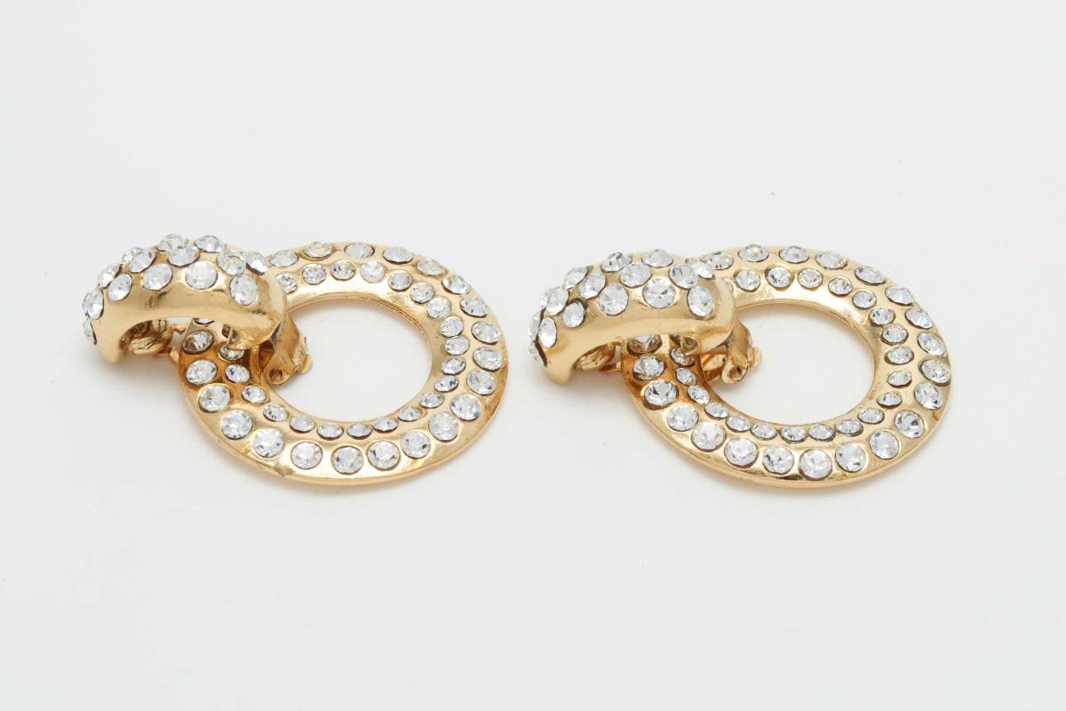 Chanel シャネル ラインストーン フープ イヤリング 刻印有 ヴィンテージ コスチューム アクセサリー vintage earrings 