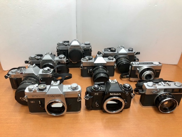 ☆U127☆ジャンク カメラ 9台セット Nikon FG OLYMPUS 35DC Canon FTb AV-1 AE-1 FUJICA ST801 TOPCON RE200 RICOH AUTO SHOT
