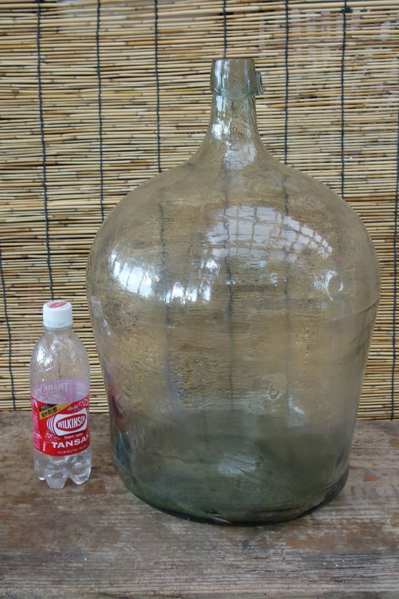当時物 昭和レトロ デミジョンボトル 透明クリア 特大ガラス瓶 気泡入 