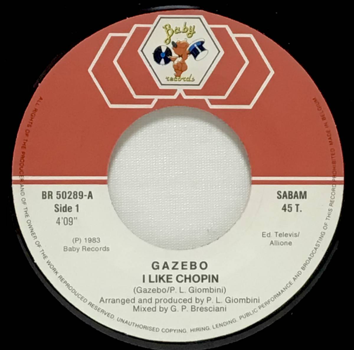 【べ7】 GAZEBO / I LIKE CHOPIN / B面インスト / 1983 ベルギー盤 7インチシングル EP 45 EUROBEAT 小林麻美 雨音はショパンの調べ 原曲_画像4