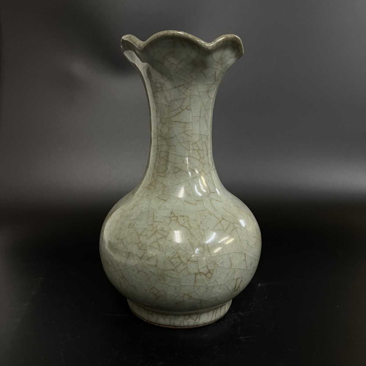 宋代 官窯 青磁 花瓶 中国古美術