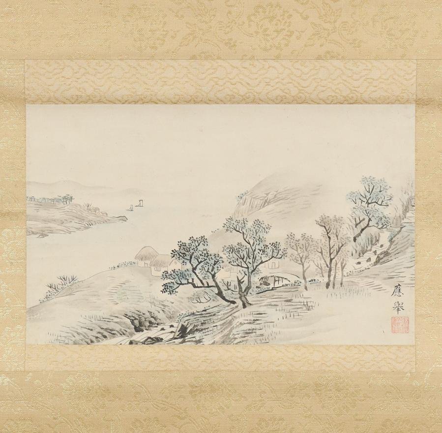 【模写】◆円山應舉◆秋景山水之図◆江戸期◆紙本◆掛軸◆r140_画像1