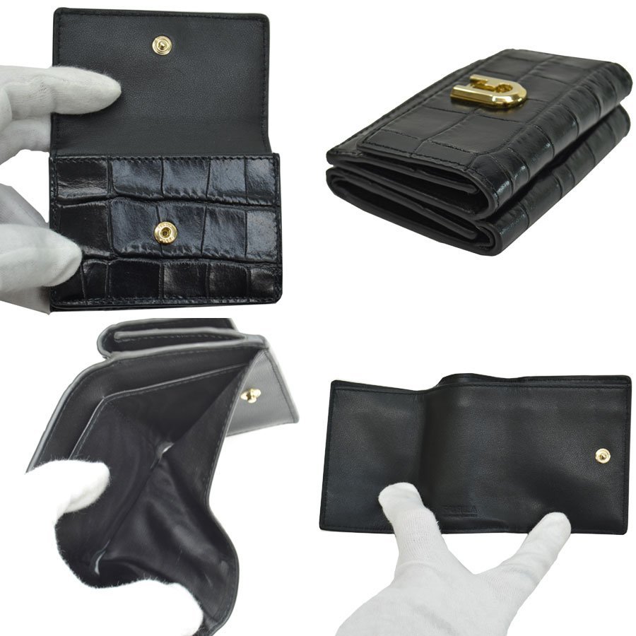FURLA フルラ 財布 型押しレザーx金属素材 ブラックxゴールドカラー r8491a_商品画像2