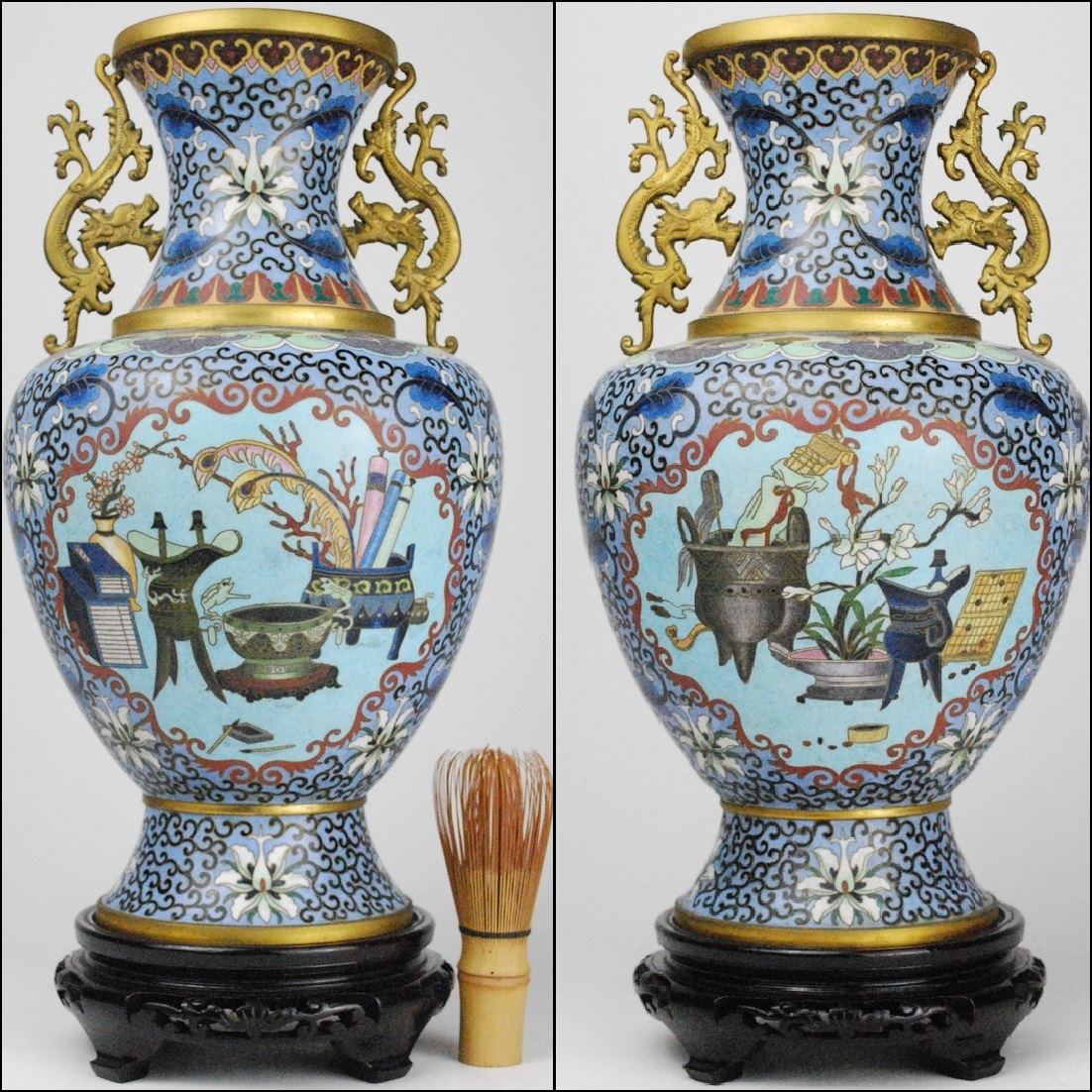 中国美術 唐物 銅胎景泰藍 琺瑯彩 七宝細工 花瓶 38.5cm fuboru.co.id