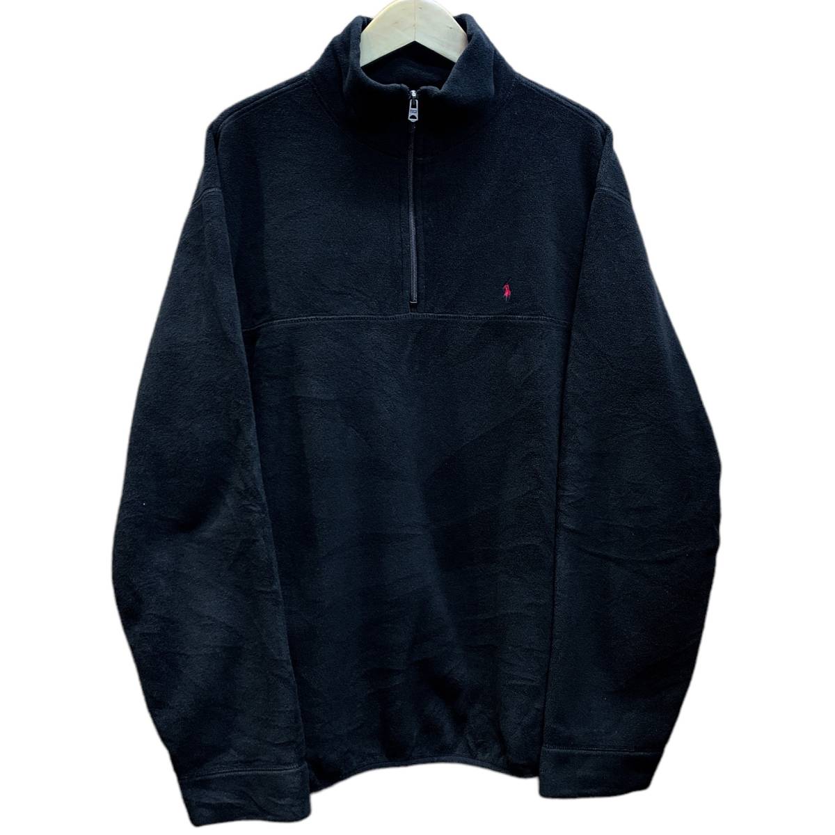 ビンテージ、レア! POLO Ralph Lauren ポロ ラルフローレン プルオーバーフリースジャケット 黒 1990年代USA製 size XL ハーフジップ RRL_POLO Ralph Lauren、ベーシックな一品。