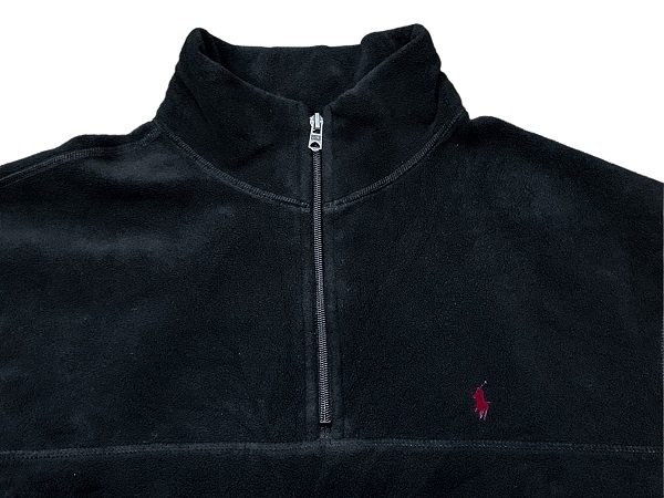 ビンテージ、レア! POLO Ralph Lauren ポロ ラルフローレン プルオーバーフリースジャケット 黒 1990年代USA製 size XL ハーフジップ RRL_ルーズなシルエットが良い雰囲気です。