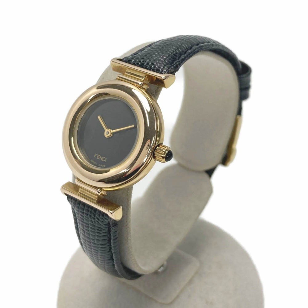 ** FENDI Fendi FF Logo GP раунд лицо 320L черный кварц женские наручные часы немного царапина . загрязнения есть 