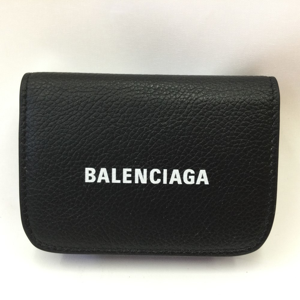 〇〇 BALENCIAGA バレンシアガ 三つ折りコンパクトウォレット レザー 593813 ブラック やや傷や汚れあり