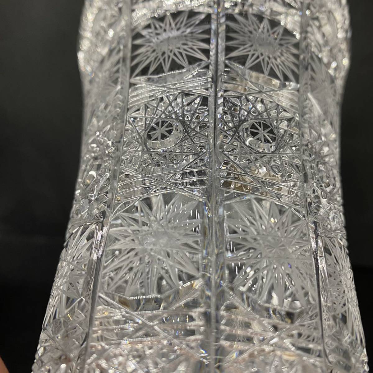 【送料無料即決】 XANDRA チェコスロバキア クリスタルガラス フラワーベース カットガラス 花瓶 花入 花器 箱付 未使用
