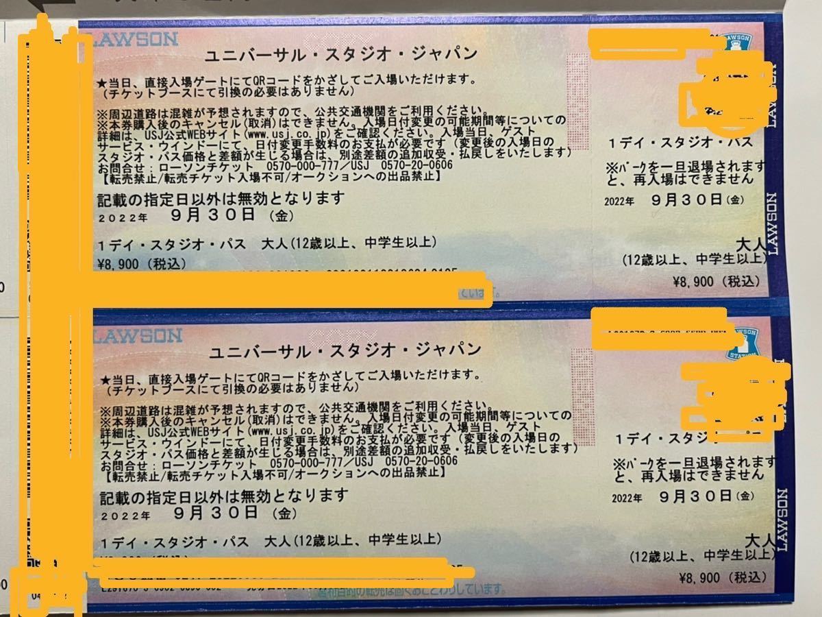 ユニバーサルスタジオジャパン USJ 1デイ・スタジオ・パス2枚 チケット