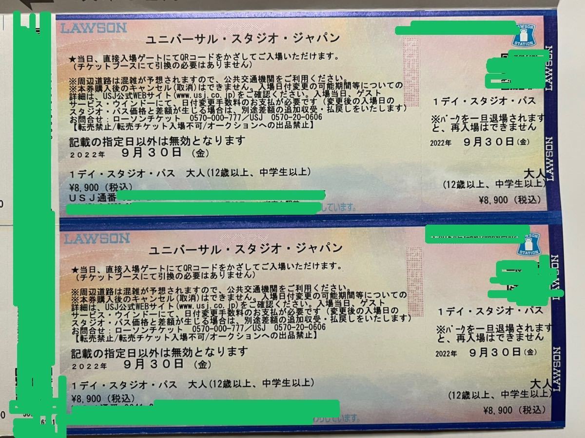 ユニバーサルスタジオジャパン デイ・スタジオ・パス2枚 チケット