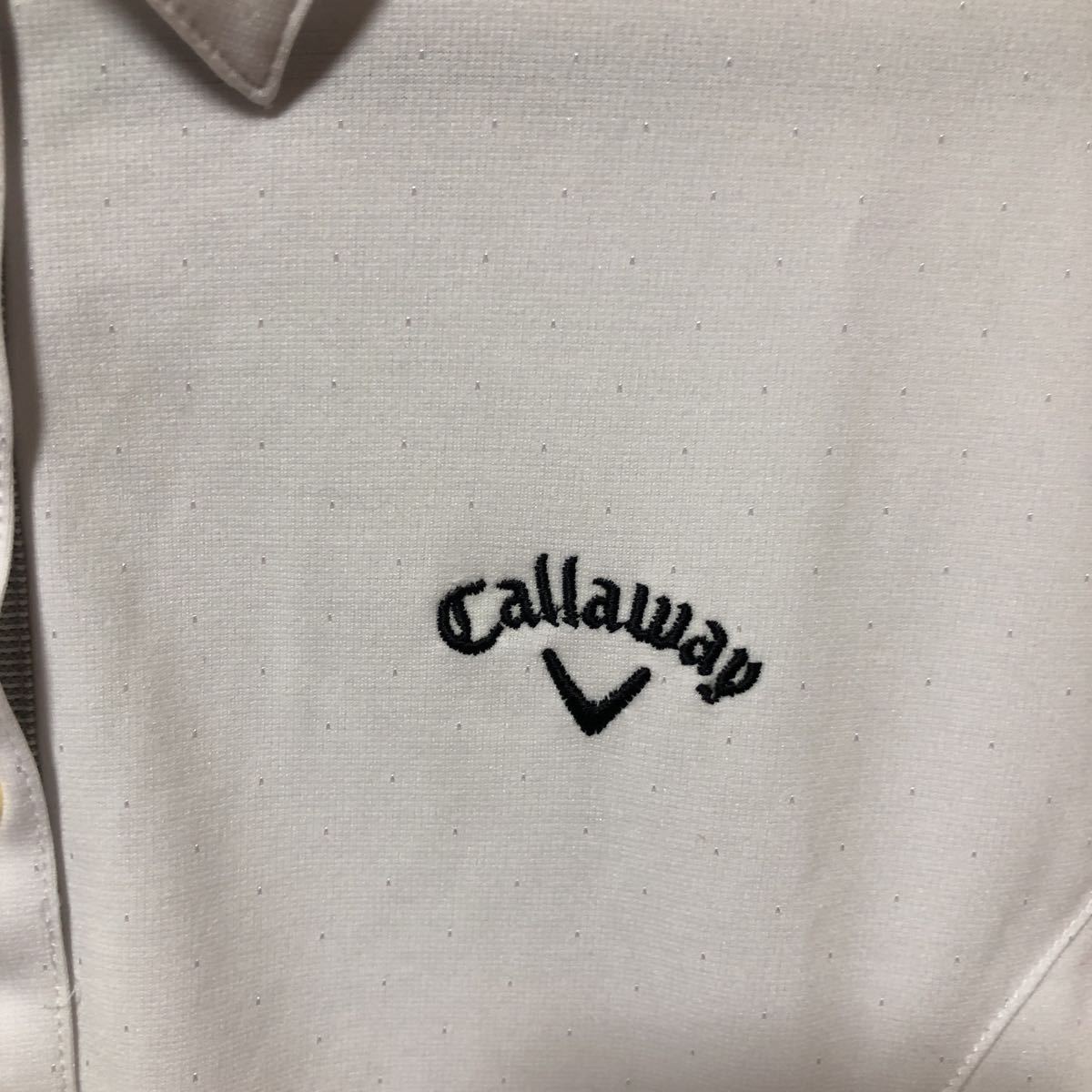 【Callaway】キャロウェイ 長袖ポロシャツ レディース L ホワイト ドット 送料無料！