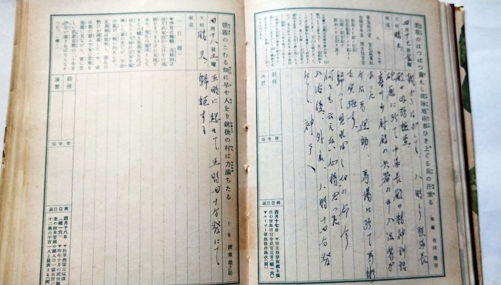 つはもの日記2冊・昭和16・17年 姫路連隊中部第46部隊上田軍曹・宣戦の詔勅新聞記事添付・カバー絵(大観・玉堂)・軍事普及会 8