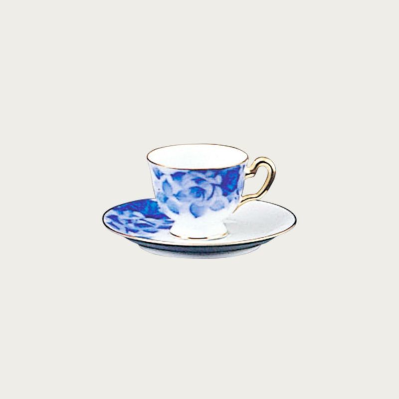 大倉陶園! ☆ブルーローズ・モーニング碗皿ペア(8211/26cr)☆ 新品 マグカップ 紅茶 ミルク ラテ エスプレッソ ギフト