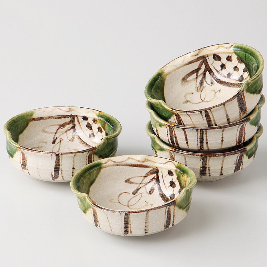 最上の品質な 日本茶 煎茶 汲出 新品 V3008-8 ☆織部まどつる小鉢揃