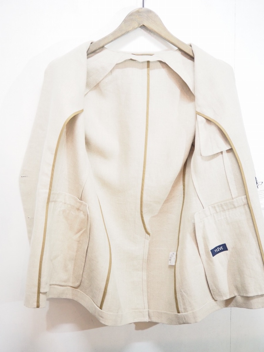 美品19SS YLEVE イレーブ LINEN CANVAS JACKET リネン キャンバス ジャケット ダブルブレスト 生成り 168-8120085 サイズ2 720Mの画像6